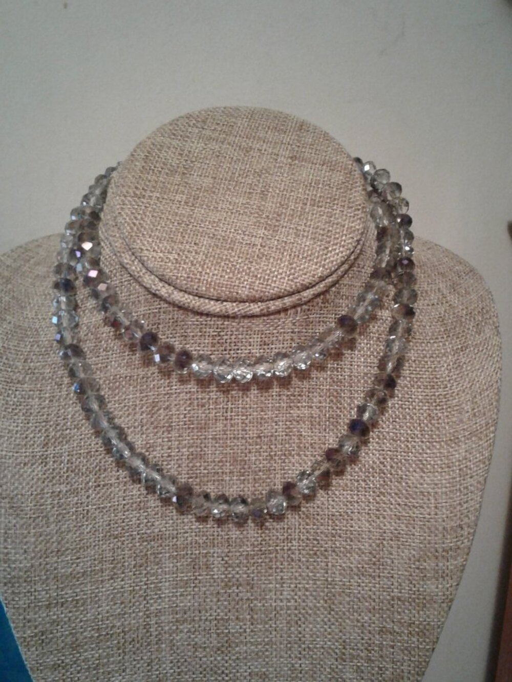Purple,Grey,Silver Diamond Cut AB Glass Bead Stretchy Necklace 28" Long LNC